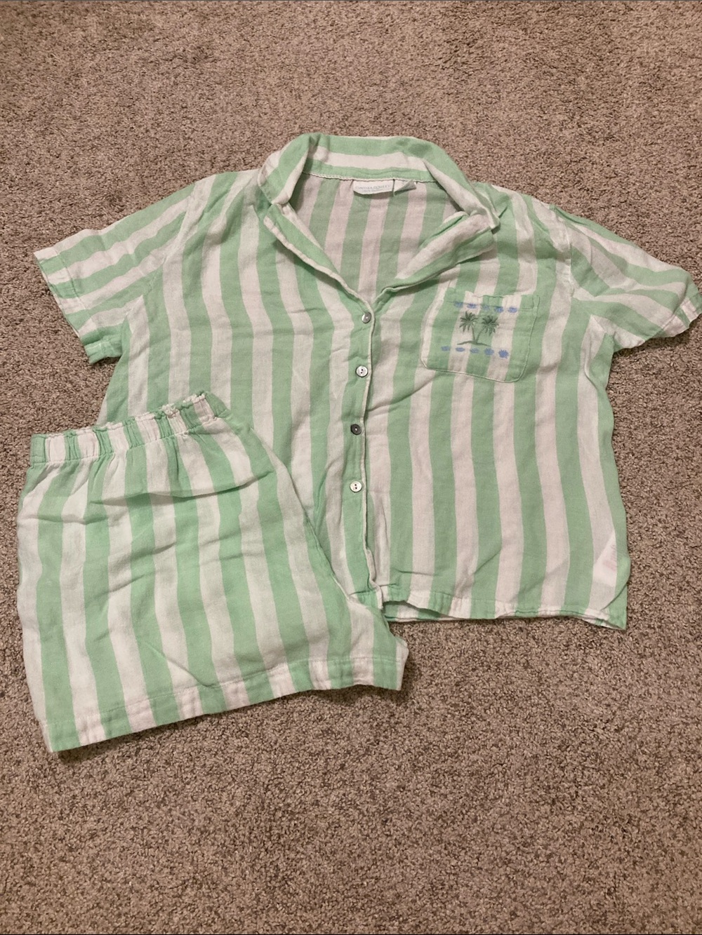 100% Cotton Green White Stripe Pajama Set Cynthia Rowley Size Large